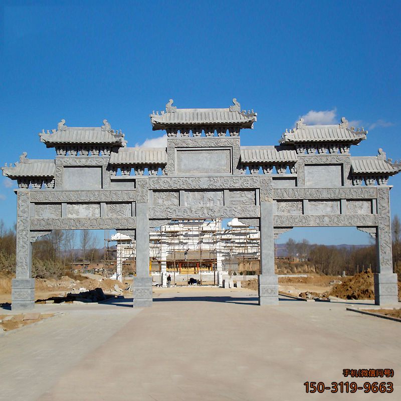 公園景區門口牌樓_青石花崗巖雕刻牌樓