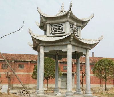 學(xué)院操場擺放休閑仿古建雙層鏤空涼亭雕塑