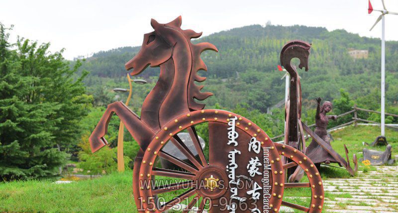 景區廣場公園抽象簡約紫銅馬車雕塑