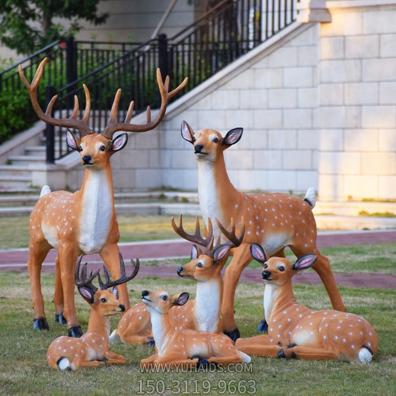 公園景區玻璃鋼一群鹿雕塑