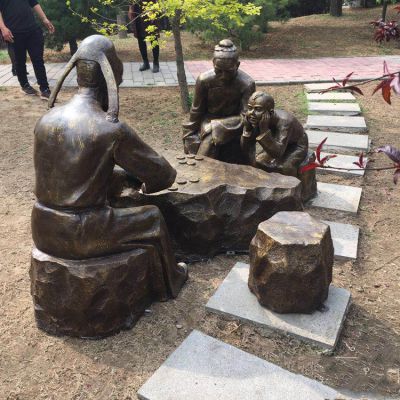 下棋，公園情景銅雕