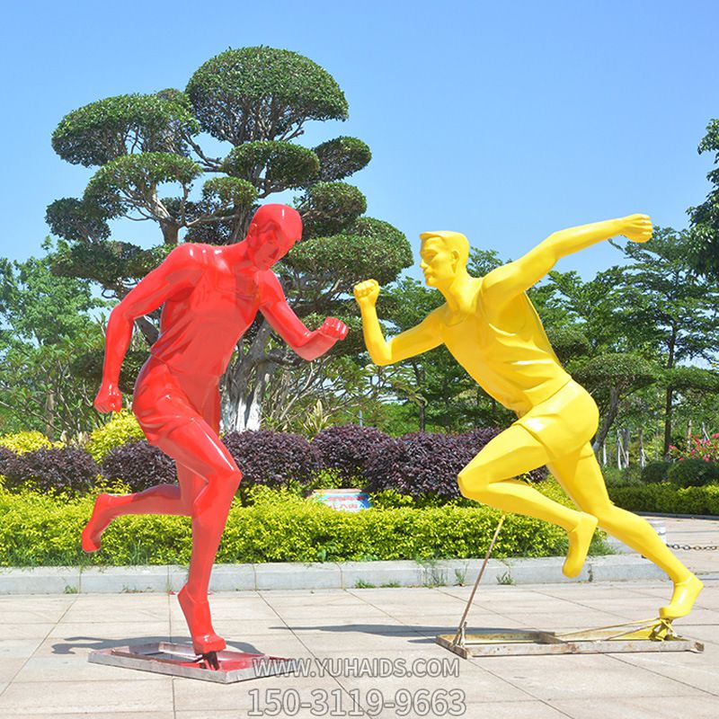 公園林景觀玻璃鋼彩繪跑步運動人物雕塑擺件