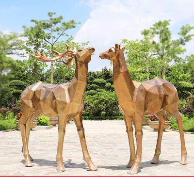 不銹鋼幾何仿銅公園景區梅花鹿雕塑