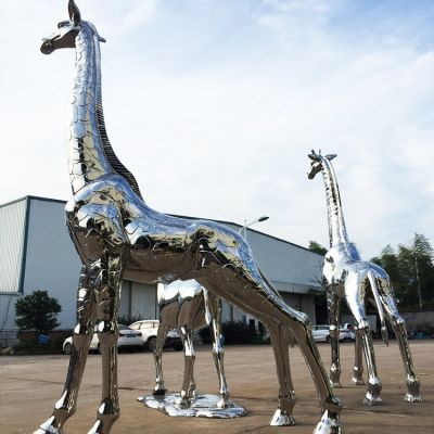 動物園景區不銹鋼鏡面大型抽象動物長頸鹿雕塑