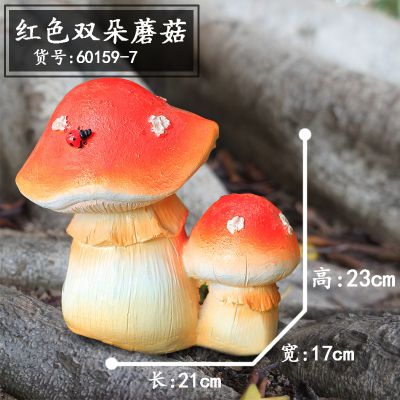 樹脂可愛童趣胖胖的紅色雙朵蘑菇雕塑