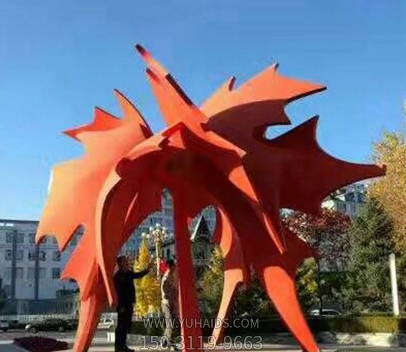 戶外景區不銹鋼創意抽象公園景觀楓葉雕塑