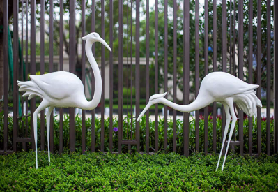 戶外公園創意玻璃鋼兩只丹頂鶴雕塑