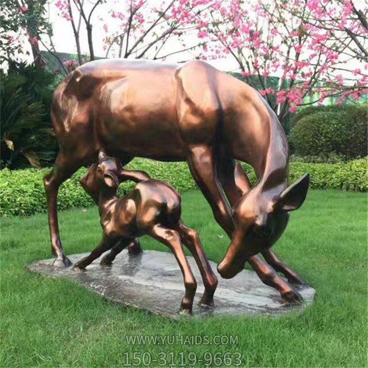 玻璃鋼仿銅鹿動物雕塑花園草地擺件