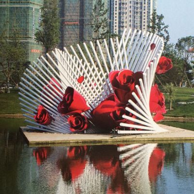 公園園林玫瑰花不銹鋼水景玫瑰雕塑