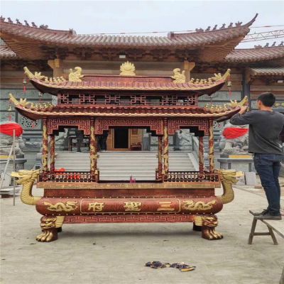 景區寺廟大殿門前擺放鑄銅八柱燒香香爐擺件