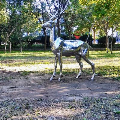 不銹鋼鏡面鹿，園林梅花鹿動物擺件