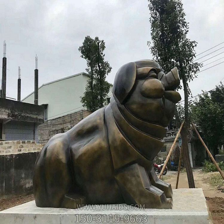 公園廣場創(chuàng)意玻璃鋼仿銅大型十二生肖動物豬雕塑