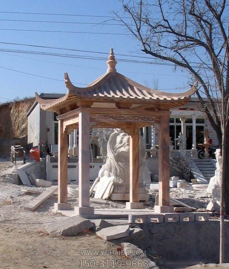 學校公園草坪擺放晚霞紅四角休息涼亭裝飾擺件雕塑